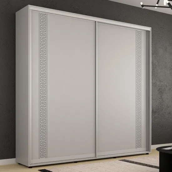 Dulap-cupeu Mobildor Compact, 230x220x45 cm, uși glisante PAL cu ornament grecesc, Gri