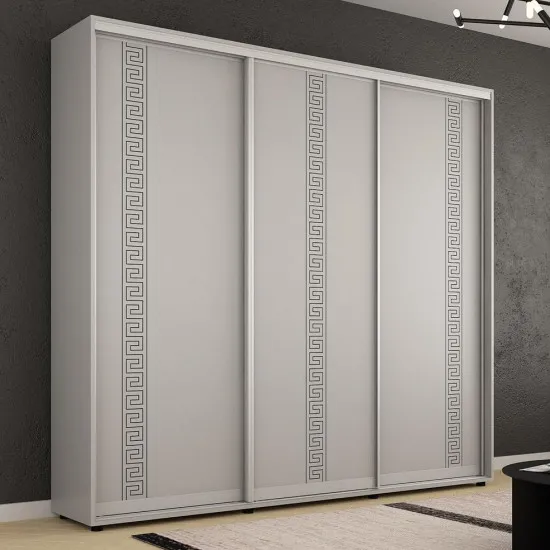 Dulap-cupeu Mobildor Compact, 250x220x45 cm, uși glisante PAL cu ornament grecesc, Gri
