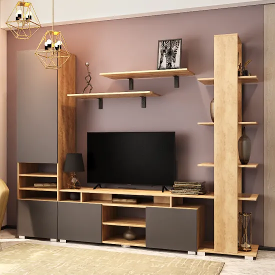 Living ML-Mobila ML-10 v1 (248 cm), Stejar auriu / Antracit