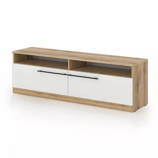 Comoda TV Barcas (160 cm), Stejar Evok/Alb lucios