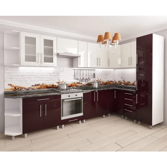 Bucatarie modulara Bafimob de colÈ? 3,4Ñ?1,7 m (MDF High Gloss), Alb/Bordo