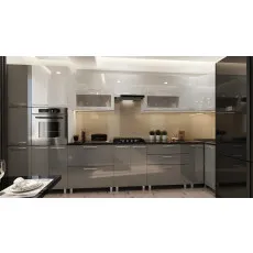 Bucatarie de colț Bafimob Eco 4,1х0,9 m (MDF High Gloss), Alb/Gri