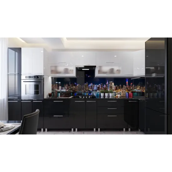 Bucatarie de colț Bafimob Eco 4,1х0,9 m (MDF High Gloss), Alb/Negru