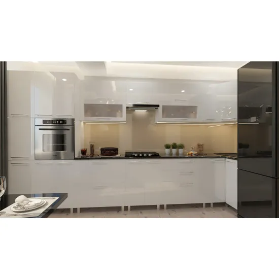 Bucatarie de colț Bafimob Eco 4,1х0,9 m (MDF High Gloss) sertare cu bile si amortizare, Alb
