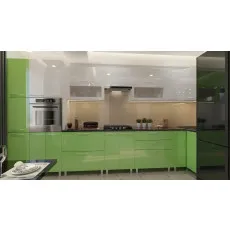 Bucatarie de colț Bafimob Eco 4,1х0,9 m (MDF High Gloss) sertare cu bile si amortizare, Alb/Verde deschis
