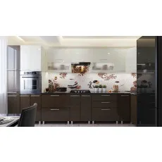 Bucatarie de colț Bafimob Eco 4,1х0,9 m (MDF High Gloss) sertare cu bile si amortizare, Alb/Cafeniu