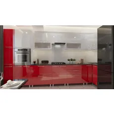 Bucatarie de colț Bafimob Eco 4,1х0,9 m (MDF High Gloss) sertare cu bile si amortizare, Alb/Roșu