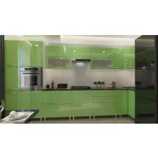 Bucatarie de colț Bafimob Eco 4,1х0,9 m (MDF High Gloss) sertare cu bile si amortizare, Verde deschis
