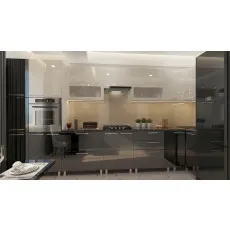 Bucatarie de colț Bafimob Eco 4,1х0,9 m (MDF High Gloss) sertare cu bile si amortizare, Bej/Negru