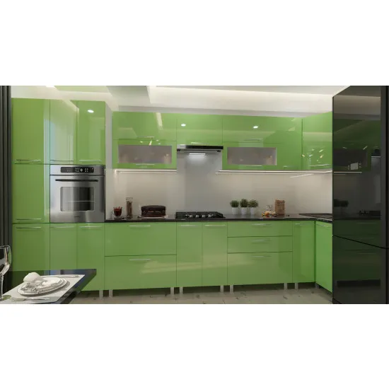 Bucatarie de colț PS Eco 4,1х0,9 m (MDF High Gloss) sertare tandembox cu amortizare, Verde deschis