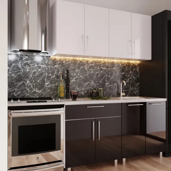 Bucatarie Bafimob Mini 1.4 m (MDF High Gloss), Alb/Negru