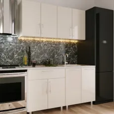 Bucatarie Bafimob Mini 1.2 m (MDF High Gloss), Bej Bucatarie Bafimob Mini 1.2 m (MDF High Gloss), Bej