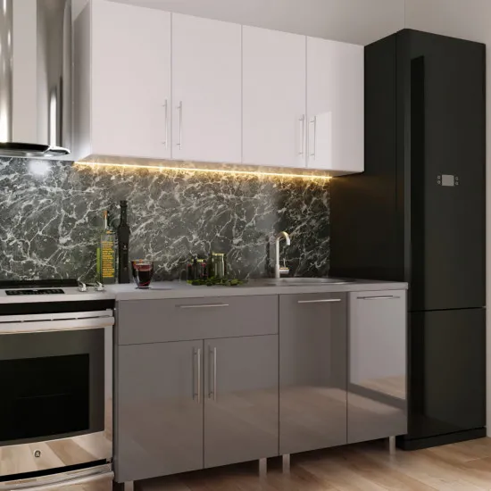 Bucatarie Bafimob Mini 1.2 m (MDF High Gloss), Alb/Gri