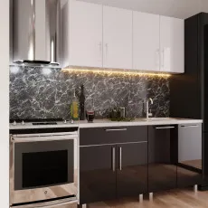 Bucatarie Bafimob Mini 1.2 m (MDF High Gloss), Alb/Negru Bucatarie Bafimob Mini 1.2 m (MDF High Gloss), Alb/Negru