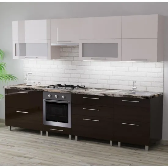 Bucatarie Bafimob Blum 2.8 m (MDF High Gloss), Bej/Cafeniu