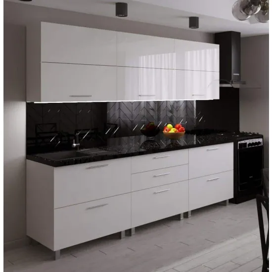 Bucatarie Bafimob Blum 2.4 m (MDF High Gloss), Alb