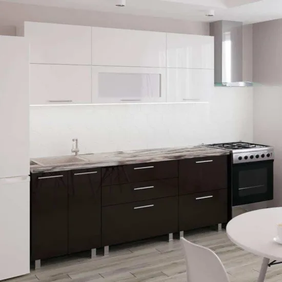 Bucatarie Bafimob Blum 2.0 m (MDF High Gloss), Alb/Negru