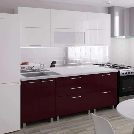 Bucatarie Bafimob Blum 2.0 m (MDF High Gloss), Alb/Bordo