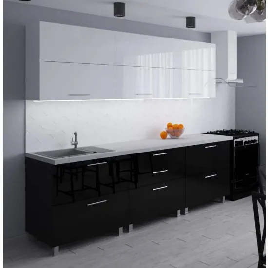 Bucatarie Bafimob Garis 2.4 m (MDF High Gloss), Alb/Negru
