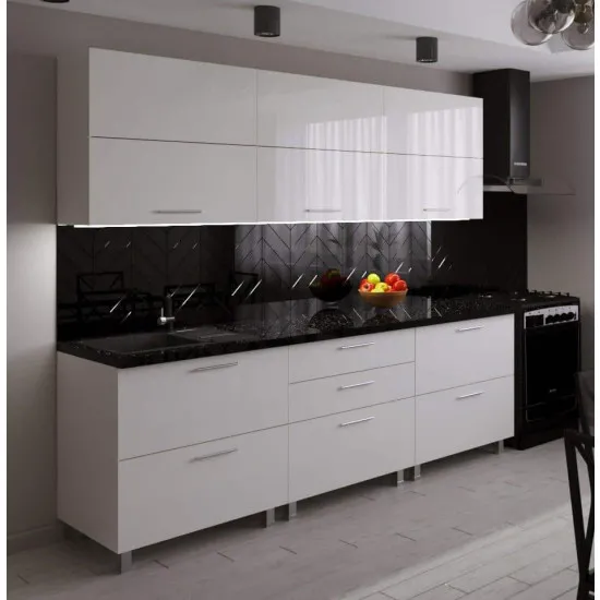 Bucatarie Bafimob Garis 2.4 m (MDF High Gloss), Alb