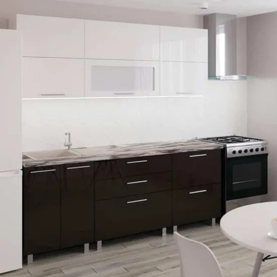 Bucatarie Bafimob Garis 2.0 m (MDF High Gloss), Alb/Negru