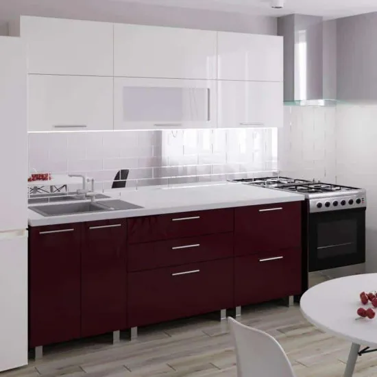 Bucatarie Bafimob Garis 2.0 m (MDF High Gloss), Alb/Bordo