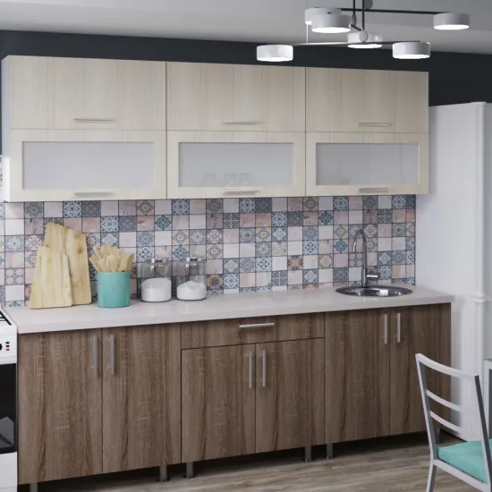 Кухня Bafimob Модерн 2.2 м (ЛДСП) сo cтеклом, Шамони светлый/Трюфель