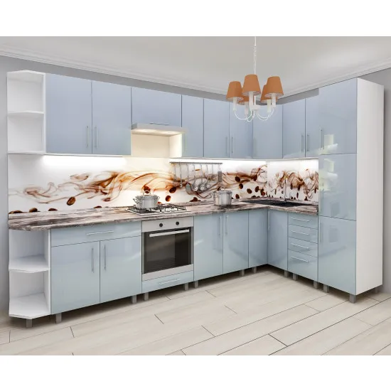 Bucatarie modulara Bafimob de colț 3,4х1,7 m (MDF High Gloss), Val de mare