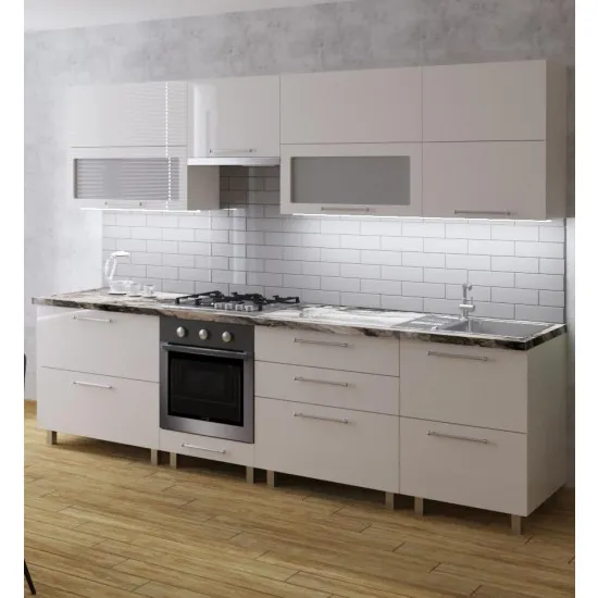 Bucatarie Bafimob Blum 2.8 m (MDF High Gloss), Bej