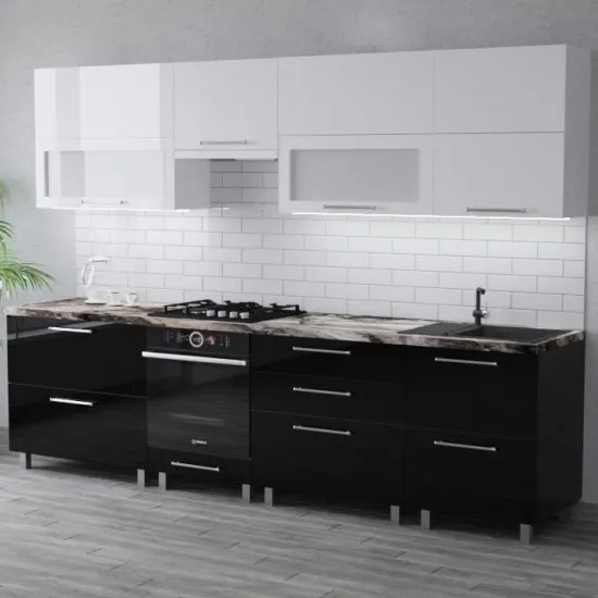 Bucatarie Bafimob Blum 2.8 m (MDF High Gloss), Alb/Negru