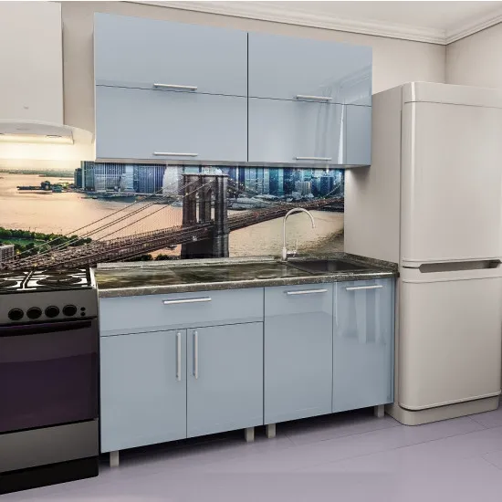 Bucatarie Bafimob Mini Modern 1.4 m (MDF High Gloss) fără sticlă, Val de mare