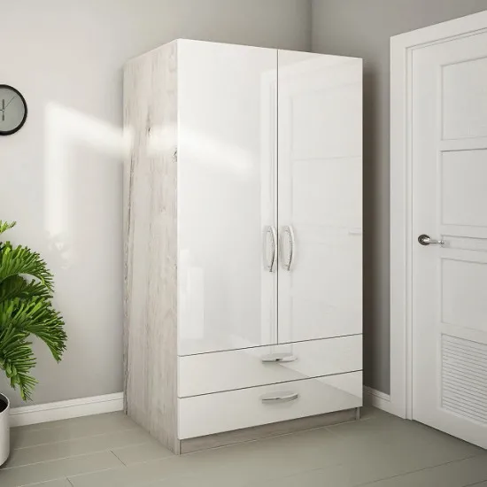 Dulap PS ȘХ-120(2) (120 cm), Corton Stejar/Alb Luciu