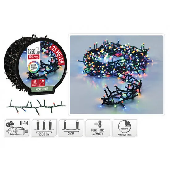 Огни новогодние "Змейка" на катушке 1250LED цветн, 25m, 8реж