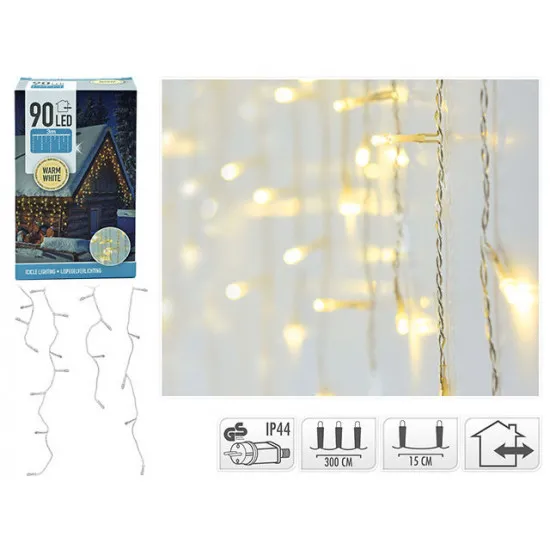 Огни новогодние "Сосульки" 90LED тепл-бел, 3X0.5m, прозр каб