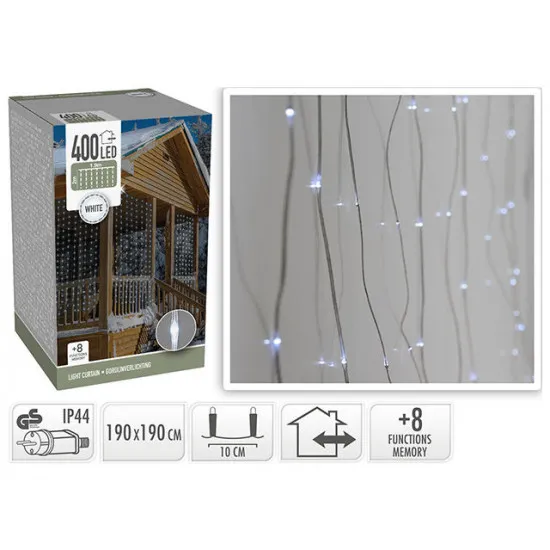 Огни новогодние "Водопад" 400LED бел, 20струй, 1.9X1.9m, 8ре