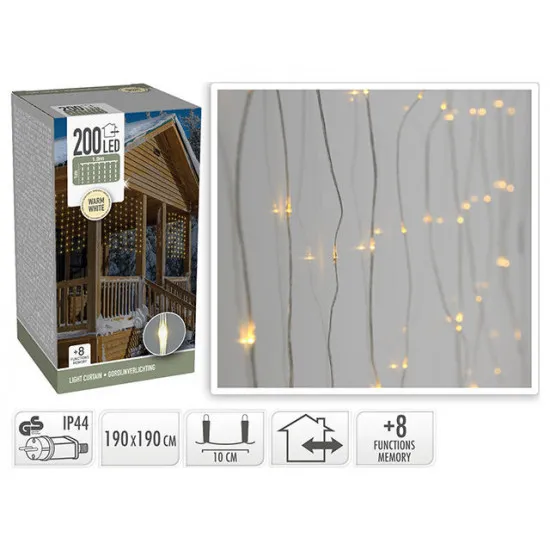 Огни новогодние "Водопад" 200LED т-бел, 20струй, 1.9X0.9m, 8