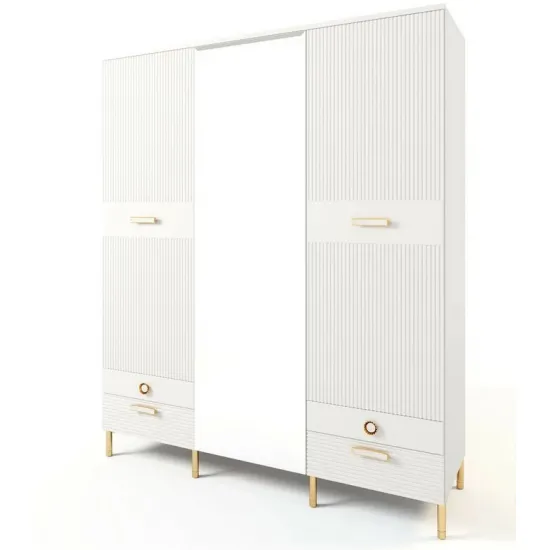 Dulap ML-Mobila Velvet N6 (180 cm), Alb/Auriu