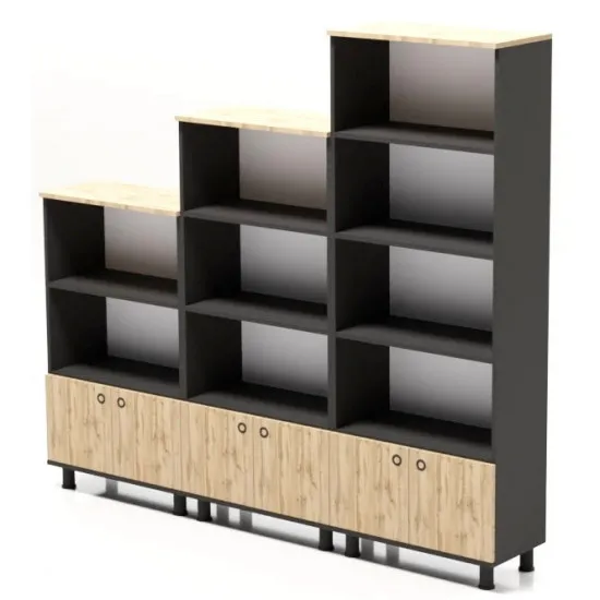 Raft Smartex Set, 210x35x187.3 cm Negru/Stejar Închis