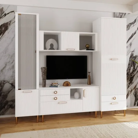 Living ML-Mobila Velvet Set N2 (235 cm), Alb/Auriu