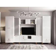 Living ML-Mobila Velvet Set N4 (340 cm), Alb/Auriu