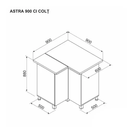 Нижний кухонный шкаф Ambianta Astra 900 Cl угловой ДСП, Белый