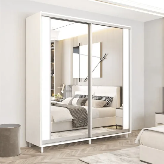 Шкаф купе Mobildor Aron K2 (100x210) раздвижные двери из ДСП с зеркалом вертикально, White