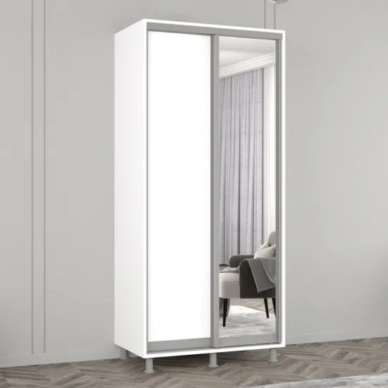 Шкаф купе Mobildor Aron (100x220) раздвижные зеркальные двери и ДСП, White