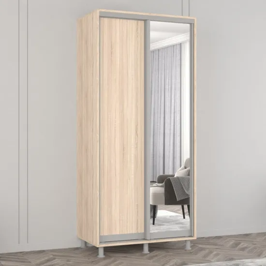 Dulap-cupeu Mobildor Aron, 100x220x60 cm, uși oglindă și PAL, Sonoma
