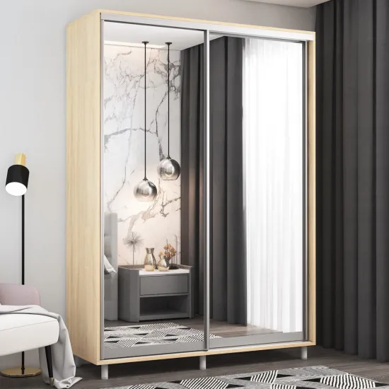 Шкаф купе Mobildor Aron (140x200) зеркальные раздвижные двери, Sonoma
