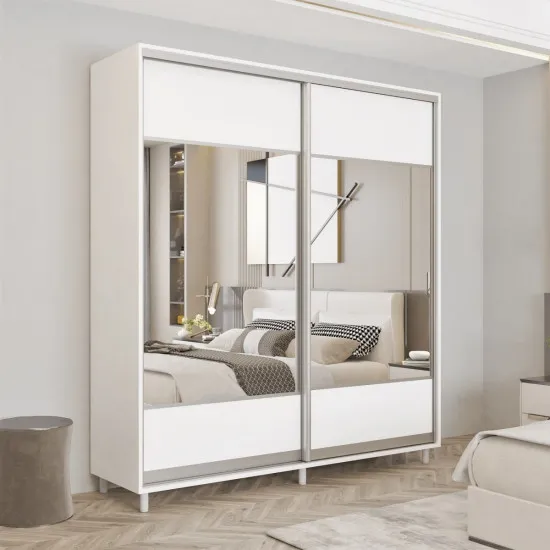 Шкаф купе Mobildor Aron K1 (150x240) раздвижные двери ДСП с зеркалом горизонтально, White