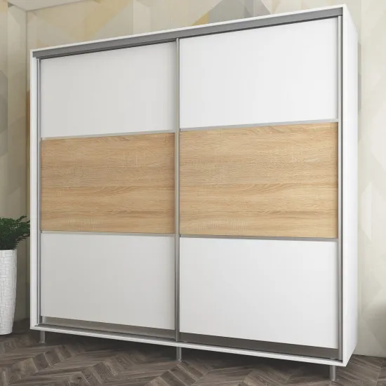 Шкаф купе Mobildor Aron K, 160x240x60 cm, двери ДСП горизонтально, Белый