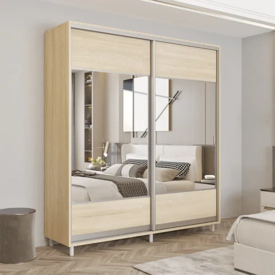 Шкаф купе Mobildor Aron K1 (190x200) раздвижные двери ДСП с зеркалом горизонтально, Sonoma