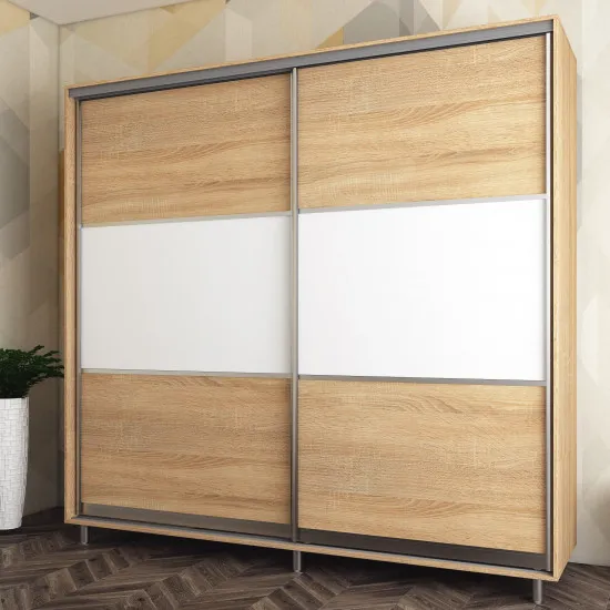 Dulap-cupeu Mobildor Aron K, 220x200x60 cm, uși PAL orizontal, Sonoma