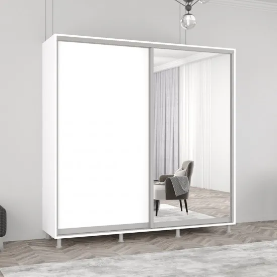 Шкаф купе Mobildor Aron, 220x210x60 cm, зеркальные двери и ДСП, Белый